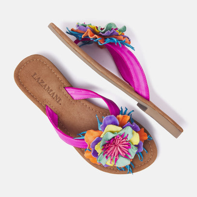 Peony Dames Slippers Leer Fuxia