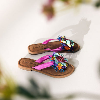 Peony Dames Slippers Leer Fuxia