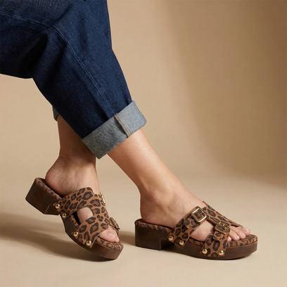 Aria Dames Clogs Suede Leopard