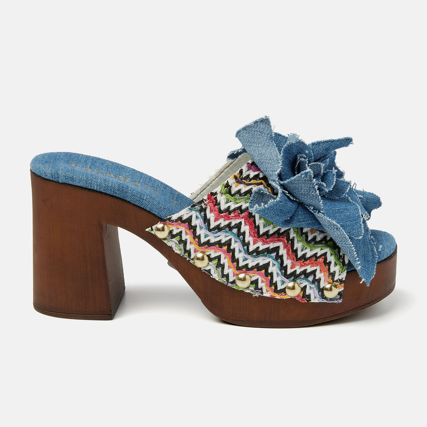 Donna Raffia Dames Clogs Denim