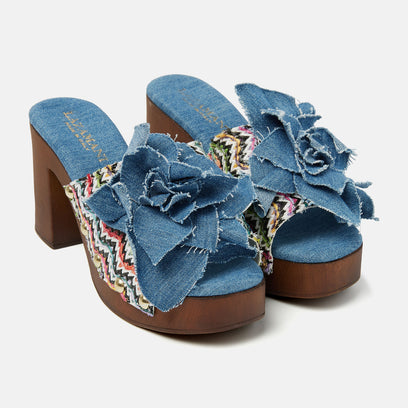 Donna Raffia Dames Clogs Denim