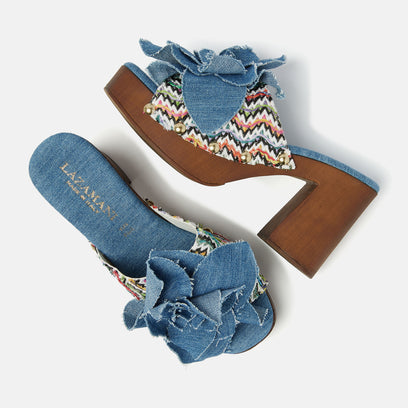 Donna Raffia Dames Clogs Denim