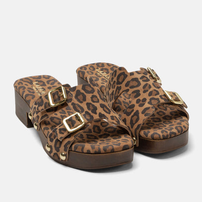 Aria Dames Clogs Suede Leopard