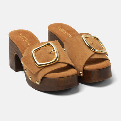 Celia Dames Clogs Suede Cuoio