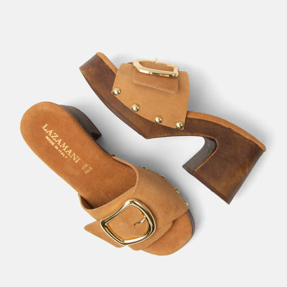 Celia Dames Clogs Suede Cuoio