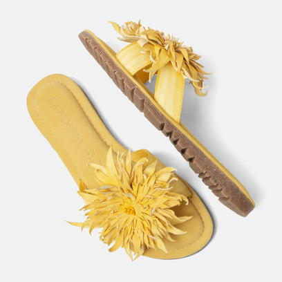 Moa Dames Slippers Leer Yellow