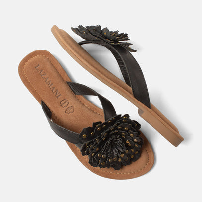 Kira Dames Teenslippers Leer Black