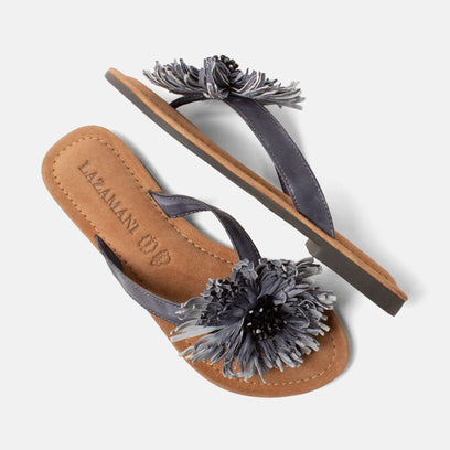 Roza Dames Teenslippers Leer Black