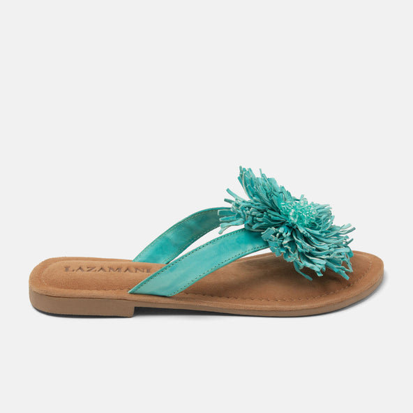 Roza Dames Teenslippers Leer Turquoise