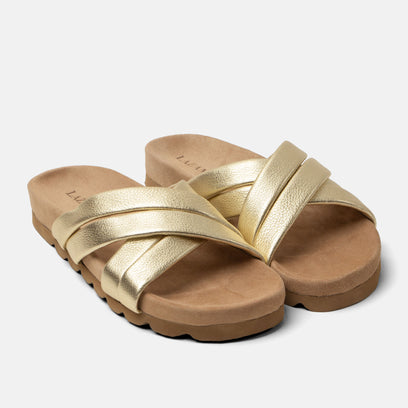 Lee Dames Slippers Leer Gold