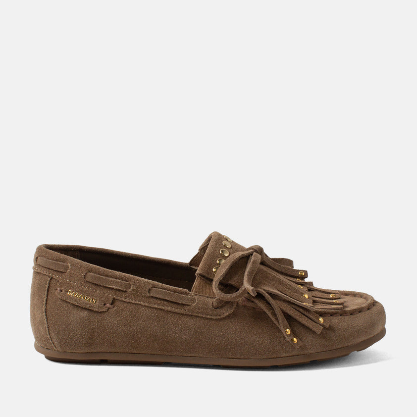 Belle Dames Mocassins Suede Khaki