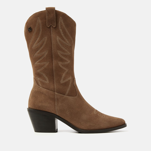 Louise Dames Cowboy Laarzen Suede Taupe