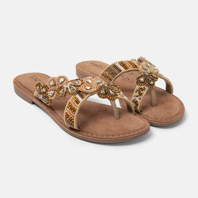 Perla Dames Slippers Leer Beige