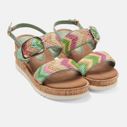 Carla Dames Sandalen Raffia Green