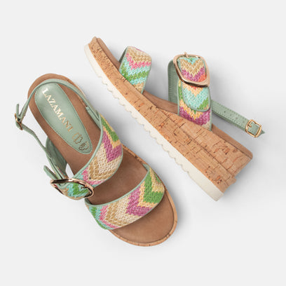 Carla Dames Sandalen Raffia Green