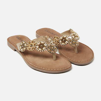 Soe Leren Dames Slippers Beige