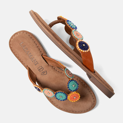 Luna Dames Slippers Leer Tan/Multi