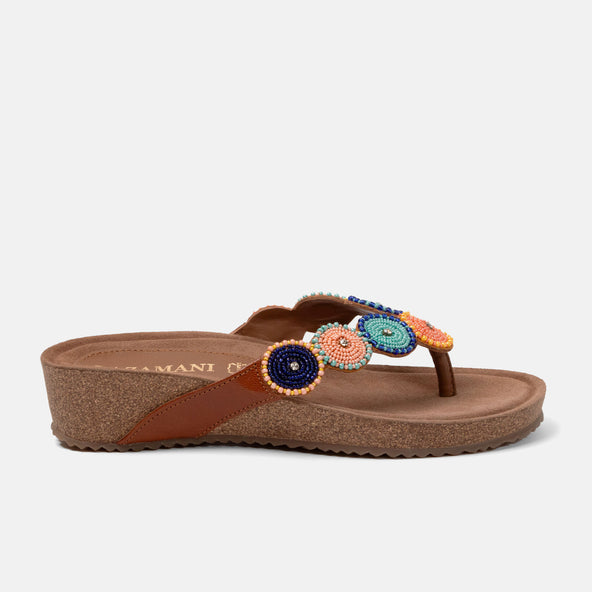 Mara Dames Slippers Leer Tan/Multi