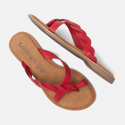 Avi Dames Teenslippers Leer Red
