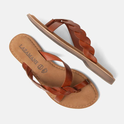 Avi Dames Teenslippers Leer Tan