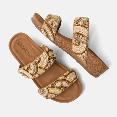 Dagmar Dames Slippers Leer Beige