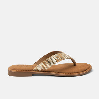 Tess Dames Teenslippers Leer Beige