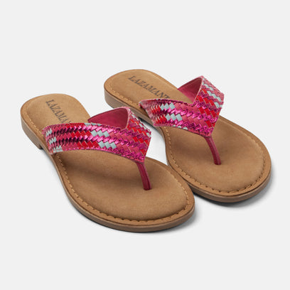 Tess Dames Teenslippers Leer Fuxia