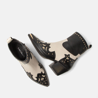 Kaia Dames Enkellaarsjes Leer Black/White