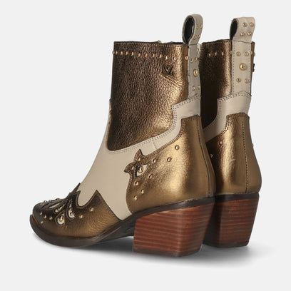 Kaia Dames Enkellaarsjes Leer Gold/White