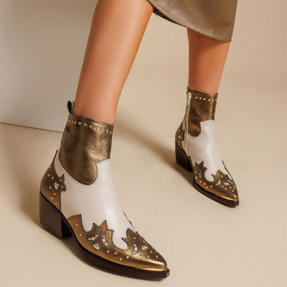 Kaia Dames Enkellaarsjes Leer Gold/White