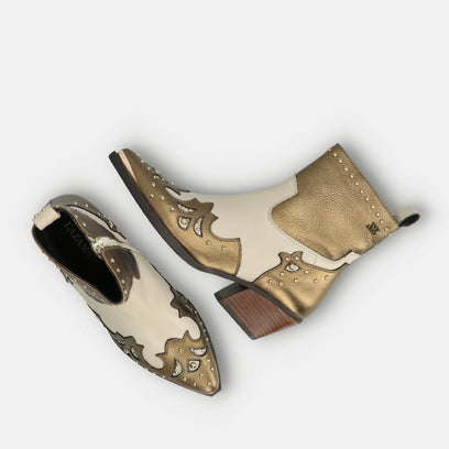 Kaia Dames Enkellaarsjes Leer Gold/White