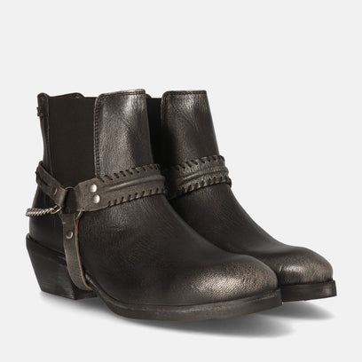 Emmi Dames Enkellaarsjes Leer Pewter