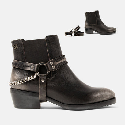 Emmi Dames Enkellaarsjes Leer Pewter