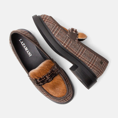 Oxford Dames Loafers Tartan Cognac