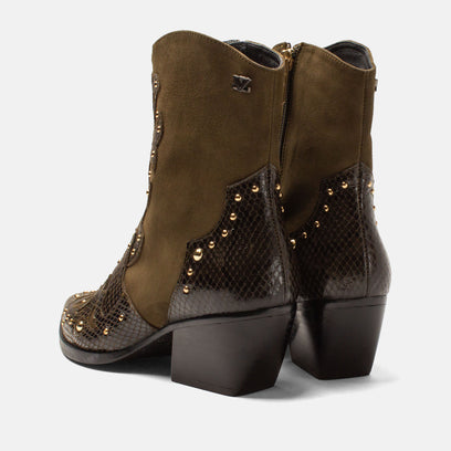 Fenne Dames Enkellaarsjes Leer Khaki