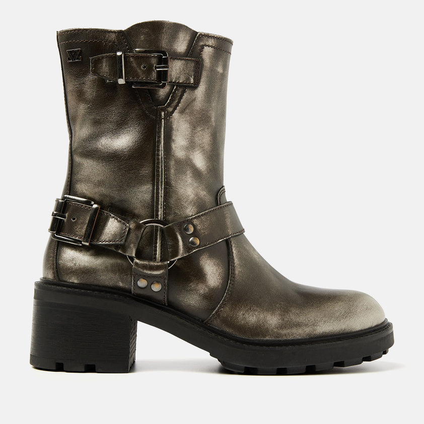 Leona Dames Biker Boots Leer Pewter