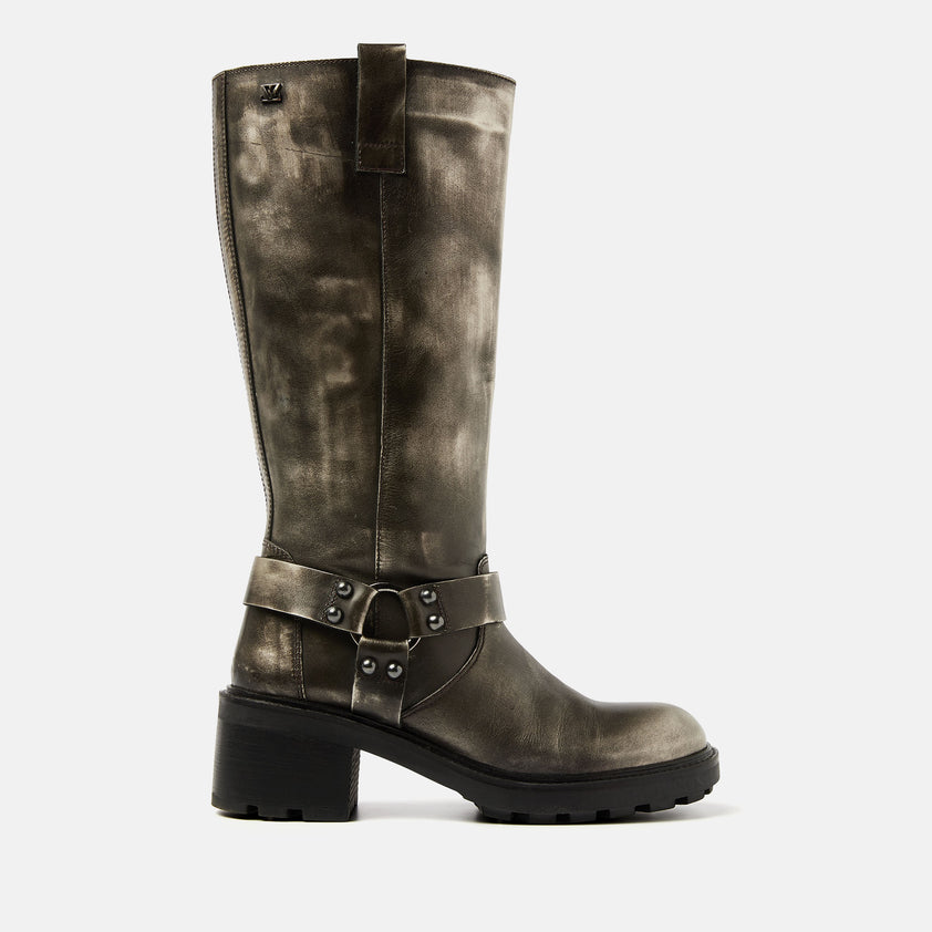 Salome Dames Biker Boots Leer Pewter