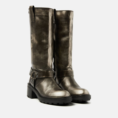 Salome Dames Biker Boots Leer Pewter