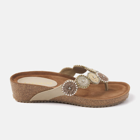 Mara Dames Slippers Leer Beige